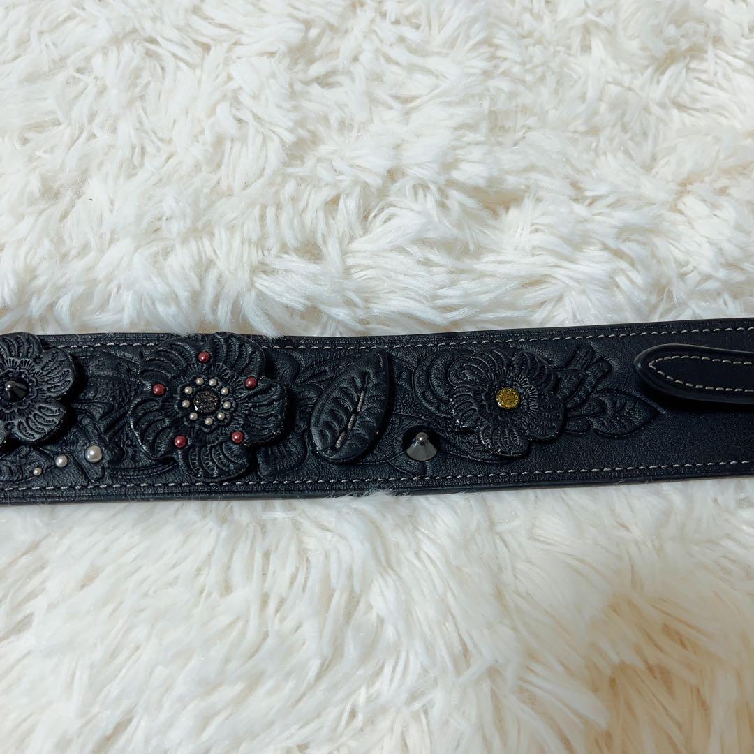 新品未使用★COACHティーローズフラワー★レザーショルダーストラップ★ブラック コーチ ティーローズ フラワー ショルダーストラップ ブラック