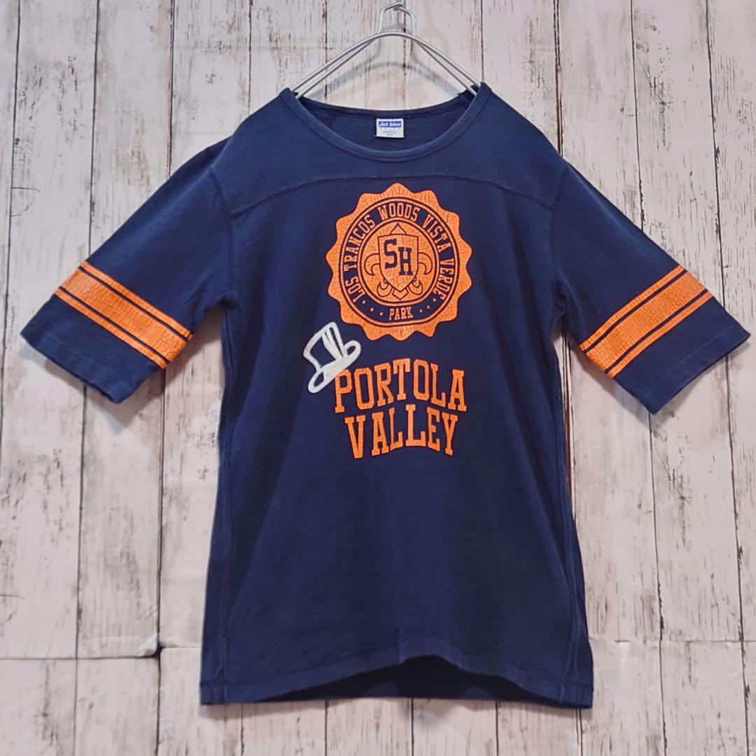 Jet blue シップスPORTOLA VALLEY 五分袖Tシャツ 刺繍