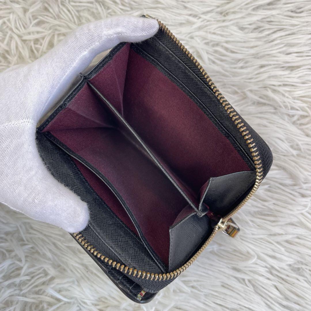美品✨ポールスミス 二つ折り 財布 レザー マルチストライプ ブラック ミニ
