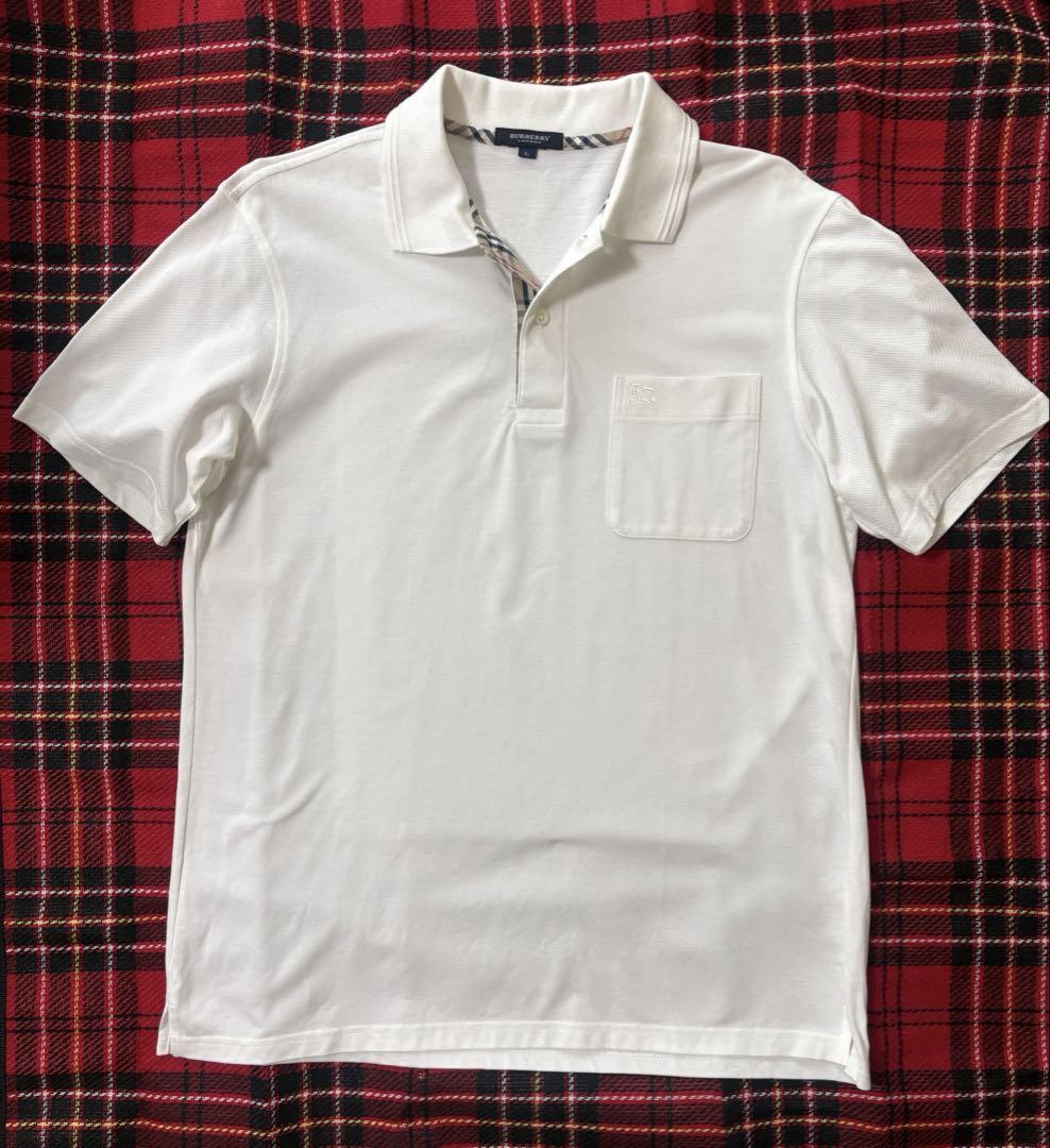 BURBERRY LONDON　半袖ポロシャツ　裏ノバチェック　ホースロゴ　白 BURBERRY LONDON 半袖ポロシャツ 裏ノバチェック ホースロゴ 白