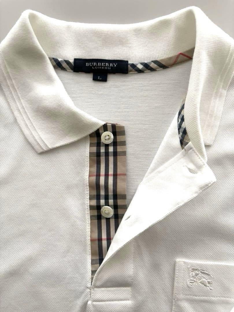 BURBERRY LONDON　半袖ポロシャツ　裏ノバチェック　ホースロゴ　白 BURBERRY LONDON 半袖ポロシャツ 裏ノバチェック ホースロゴ 白