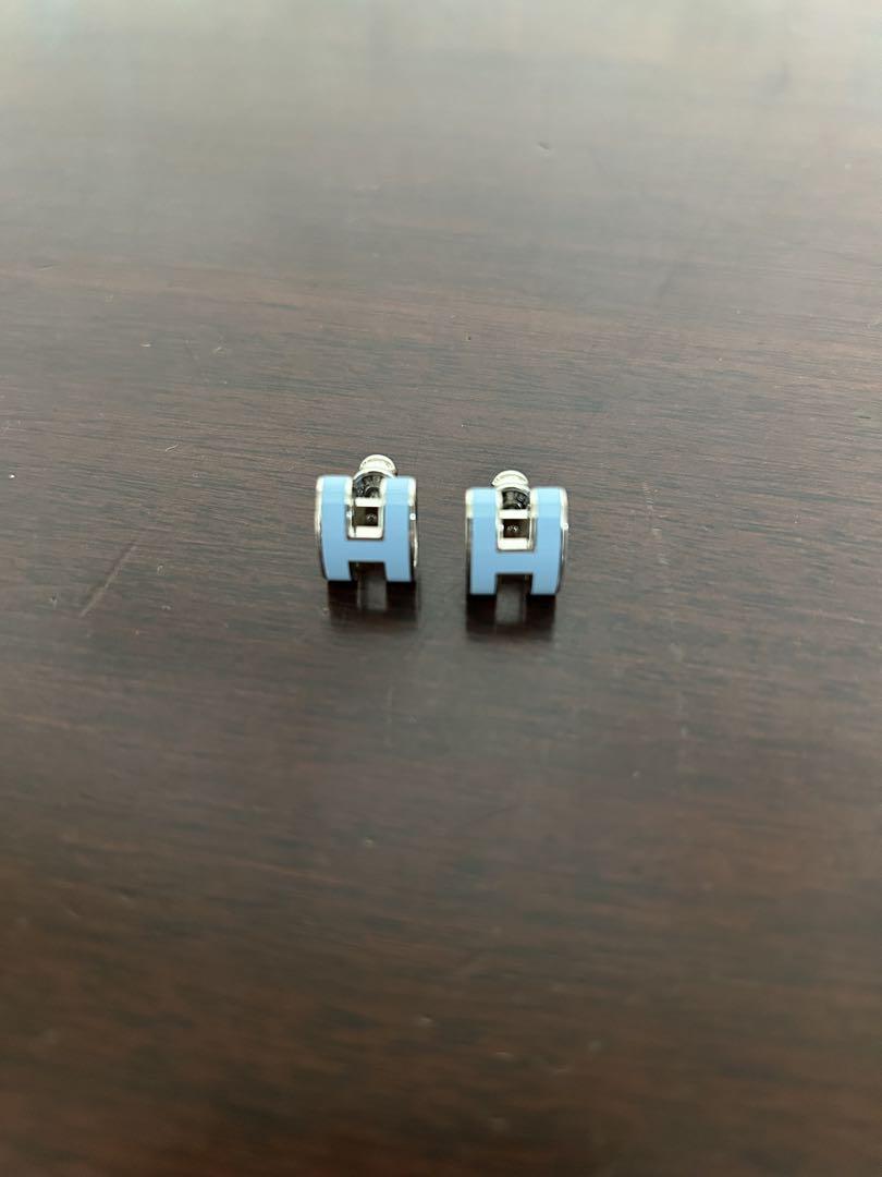 HERMES ポップH ピアス　ブルー×シルバー