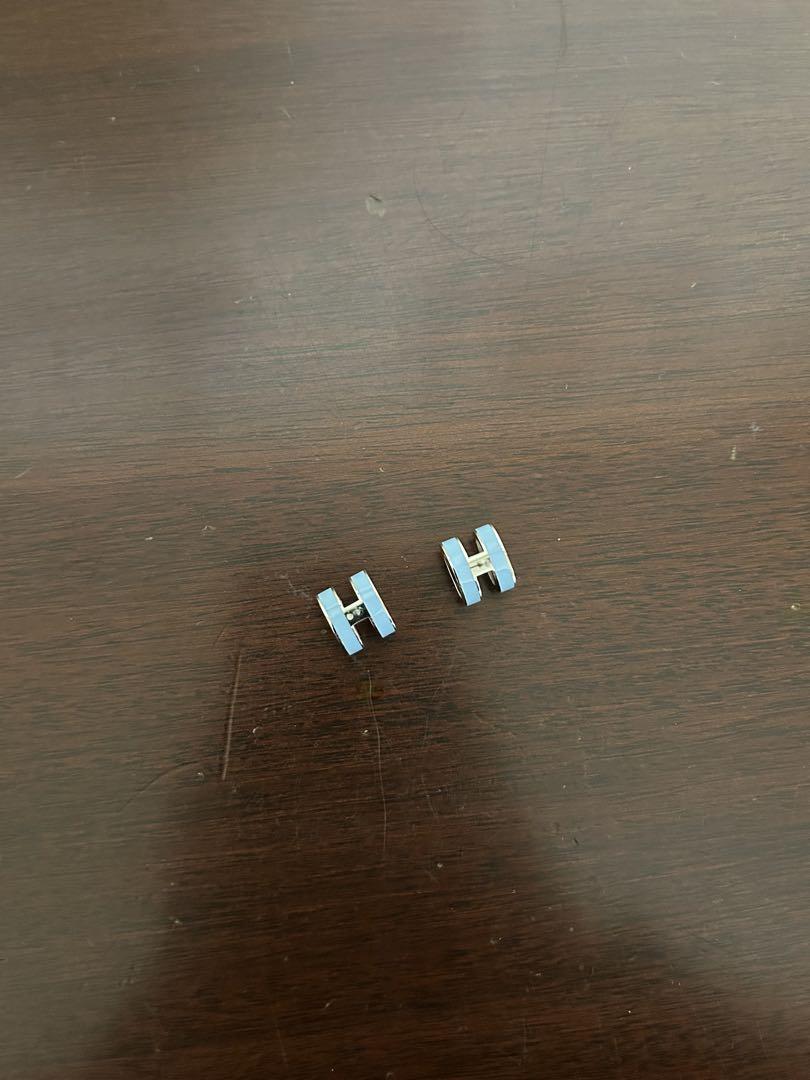 HERMES ポップH ピアス　ブルー×シルバー