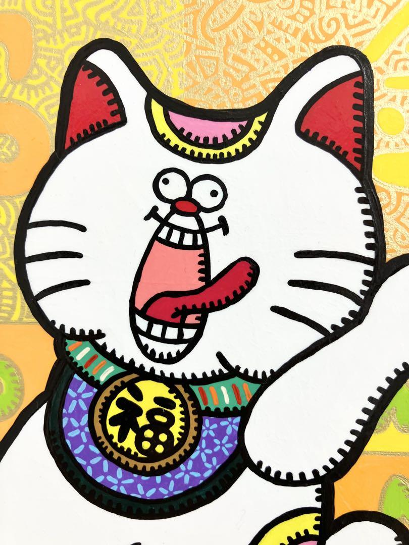 原画　招き猫　送料込み　SM　縁起物　動物画　絵画　アクリル　現代アート　細密画 原画 招き猫 送料込み SM 縁起物 動物画 絵画 アクリル 現代