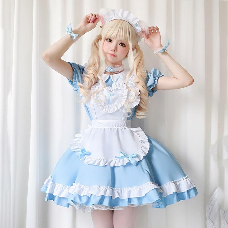 ✨新品✨ゴスロリ ワンピース セット 白 レース クラシカル ブルー Sサイズ