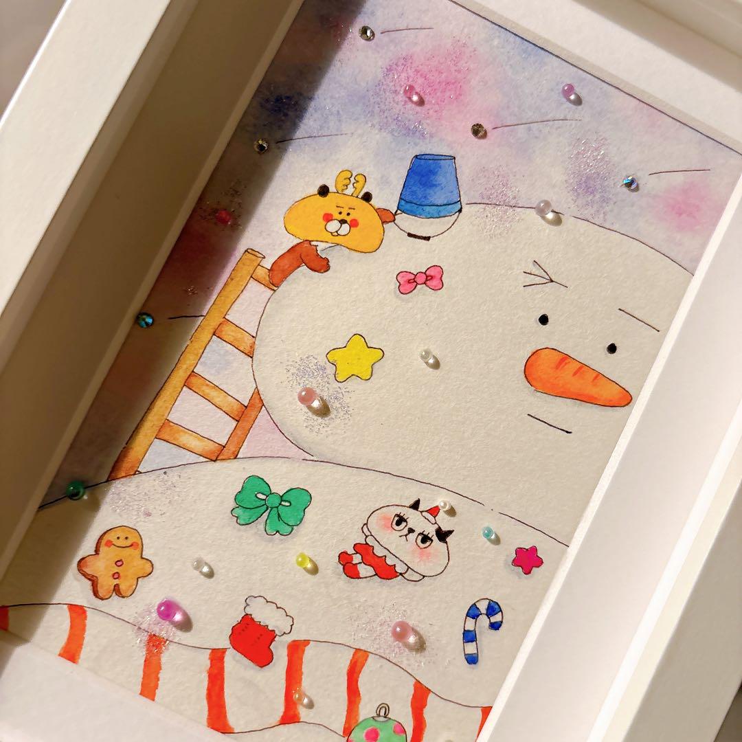 【ふたり。クリスマスバージョン】グラスアート　イラスト　水彩画　原画
