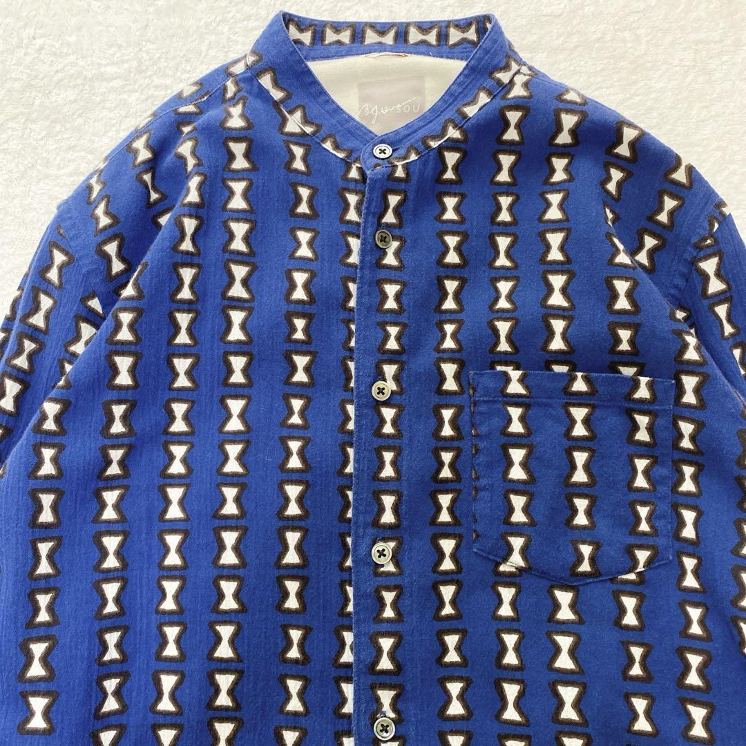 【現行品】SOU・SOU ソウソウ 長袖 シャツ 高島縮 立衿 筒袖襯衣 ちきり