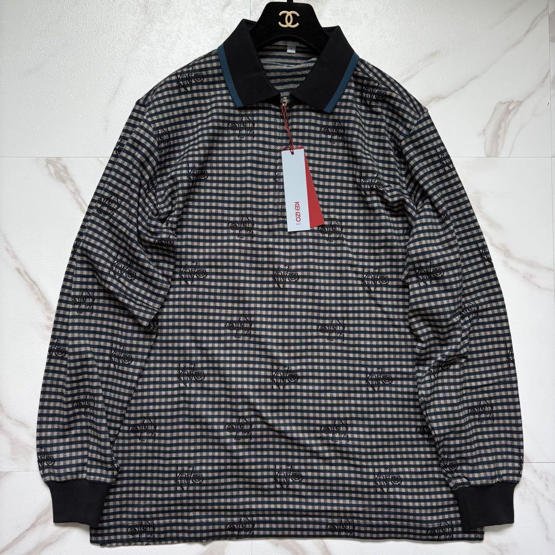 【ケンショウアベ KENSHO ABE】ハーフジップセーター ブラック サイズM 新品タグ付✨️KENZO ハーフジップ セーター 長袖 総柄 ロゴ入り