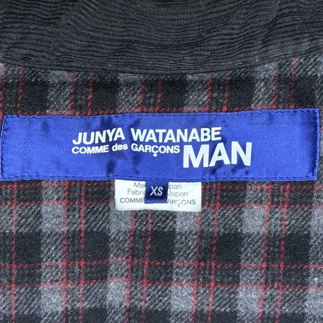 ジュンヤワタナベマン 綿ダック×ウールチェック×牛革 ダウンジャケットXSサイズ