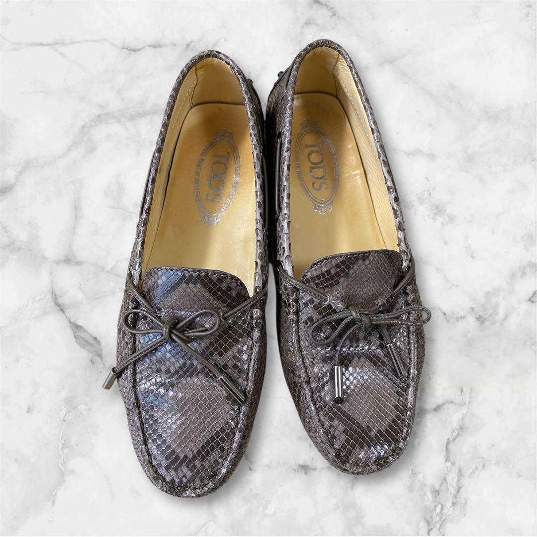 TOD'S ヘビ柄パイソンローファー ダークブラウン