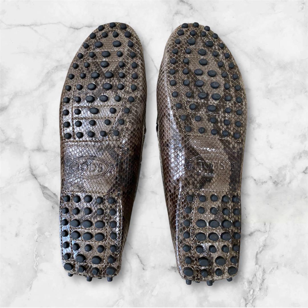 TOD'S ヘビ柄パイソンローファー ダークブラウン