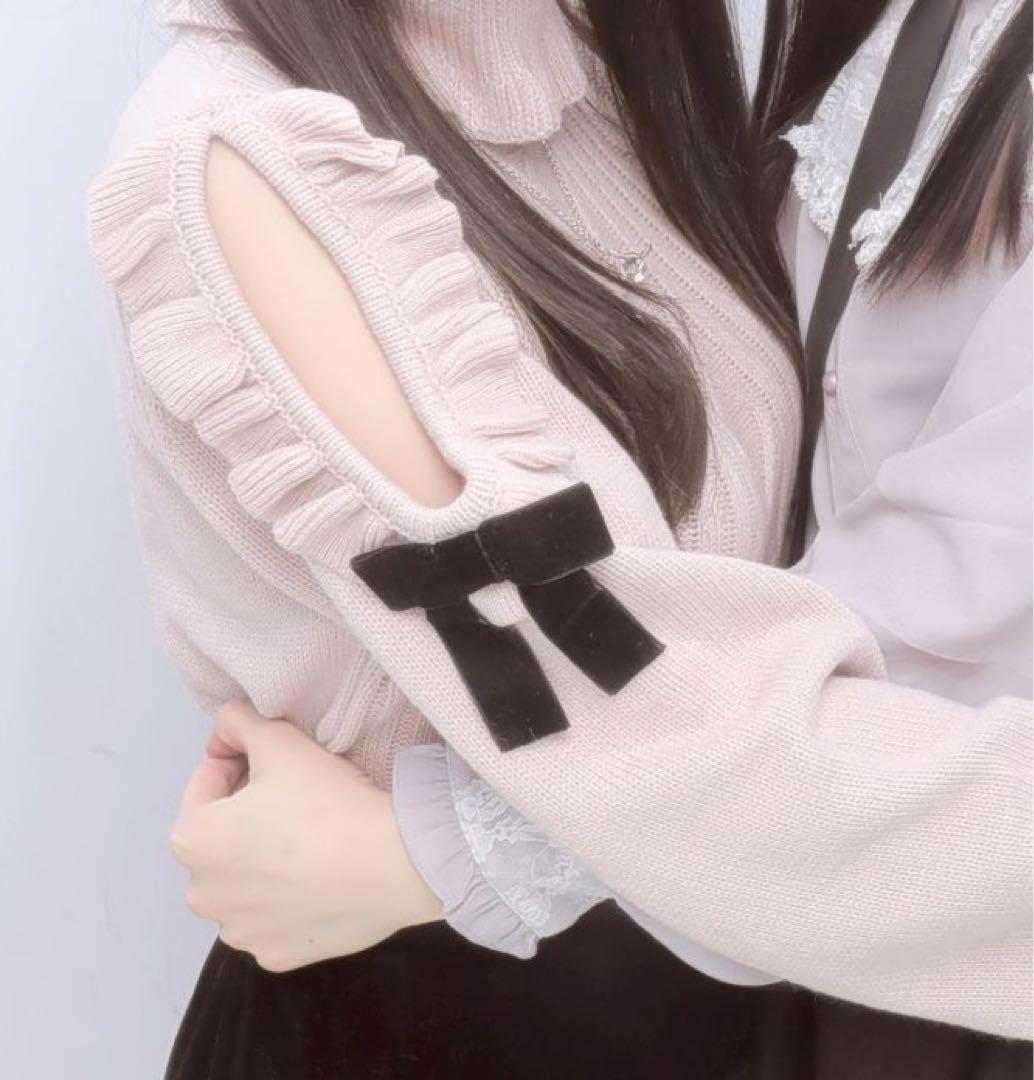 Ank Rouge ハートケーブル肩あきニット ピンク