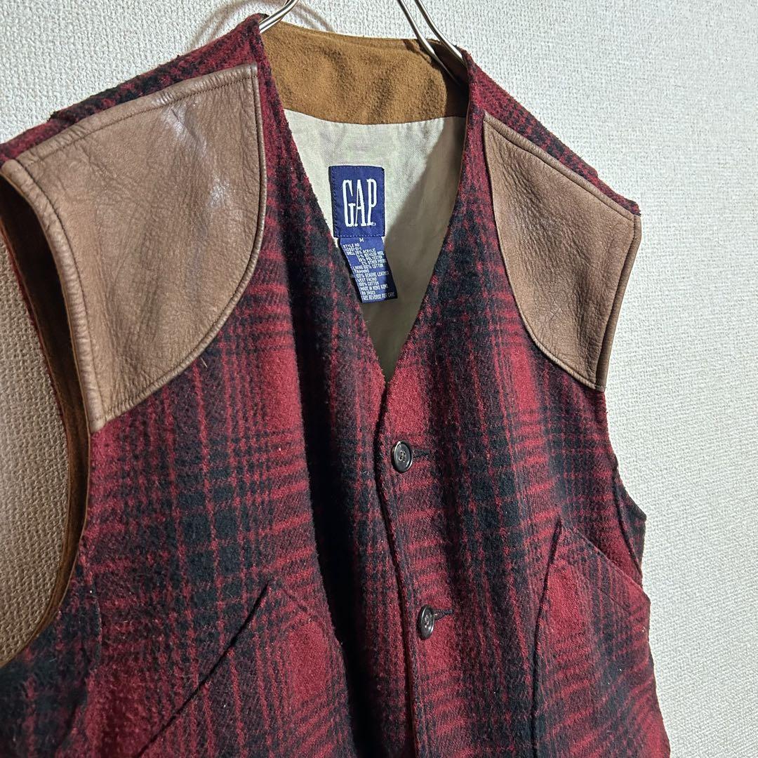 ア*キ様 90s OLD GAP ウール レザー ハンティング ベスト デカタグ