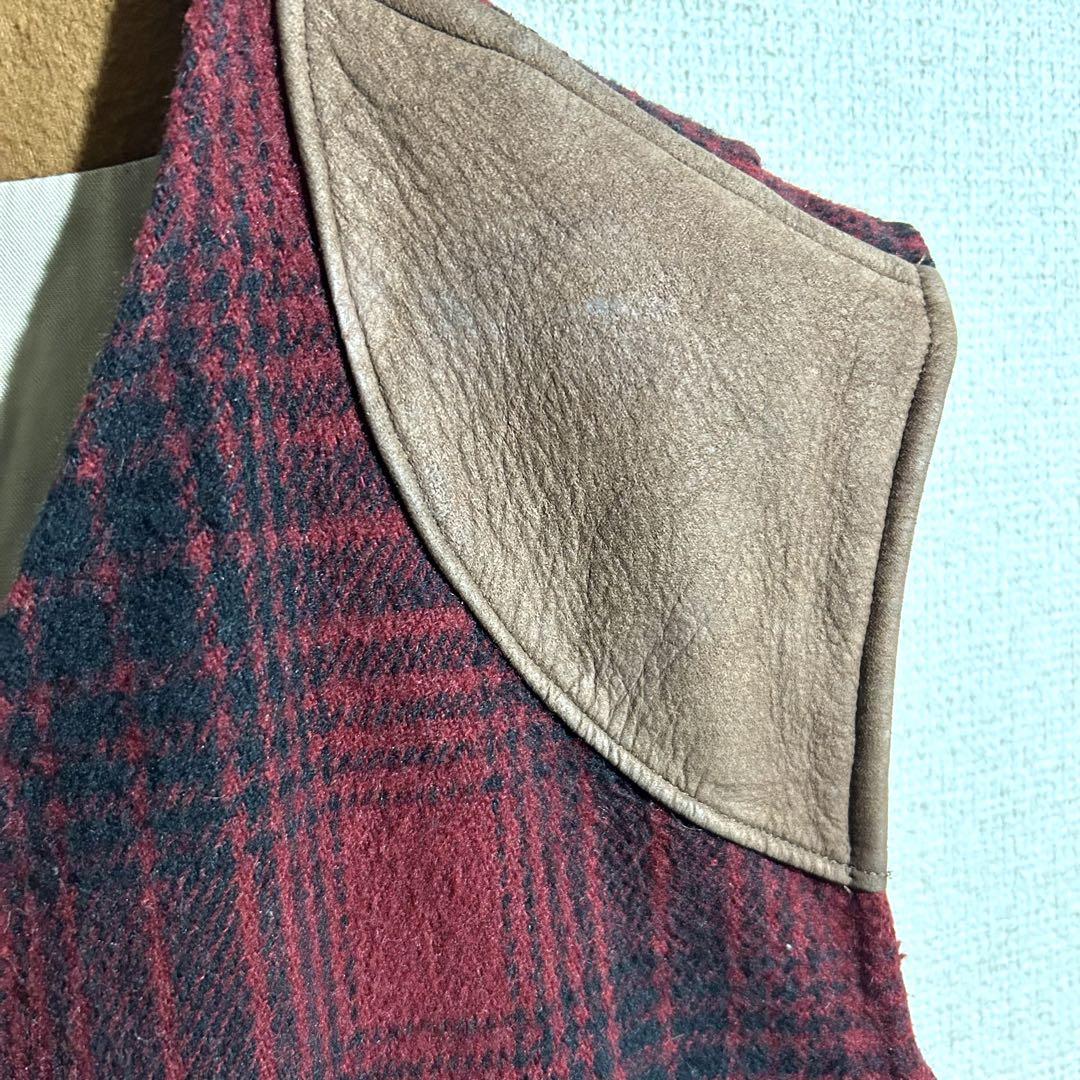ア*キ様 90s OLD GAP ウール レザー ハンティング ベスト デカタグ