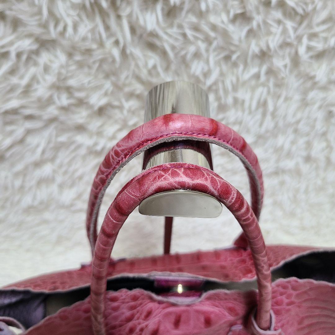 FURLA クロコ 型押し トート ショルダー バッグ ピンク 肩掛け