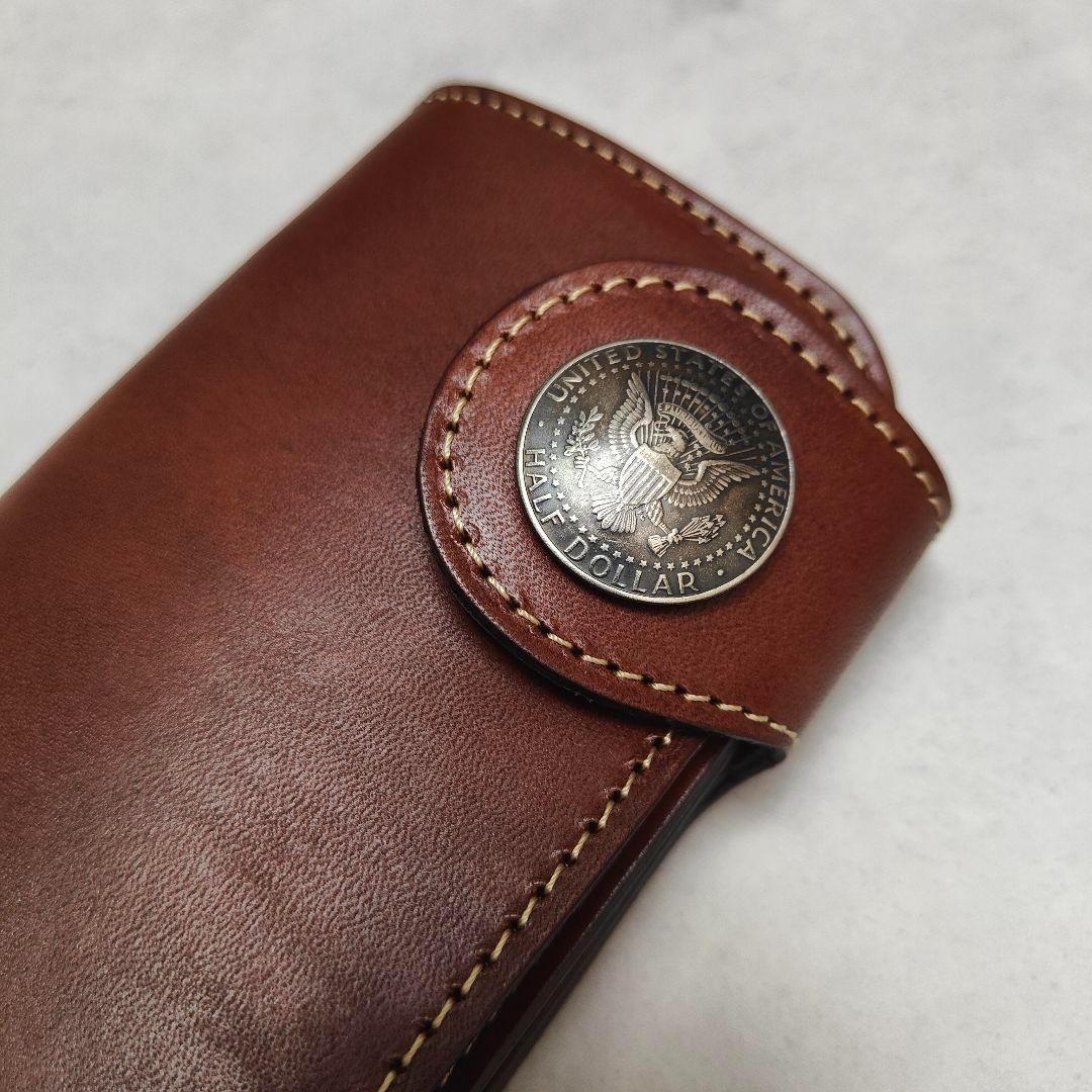 未使用級 国産栃木レザー バイカーズウォレット ブラウン 未使用級 国産栃木レザー バイカーズウォレット ブラウン