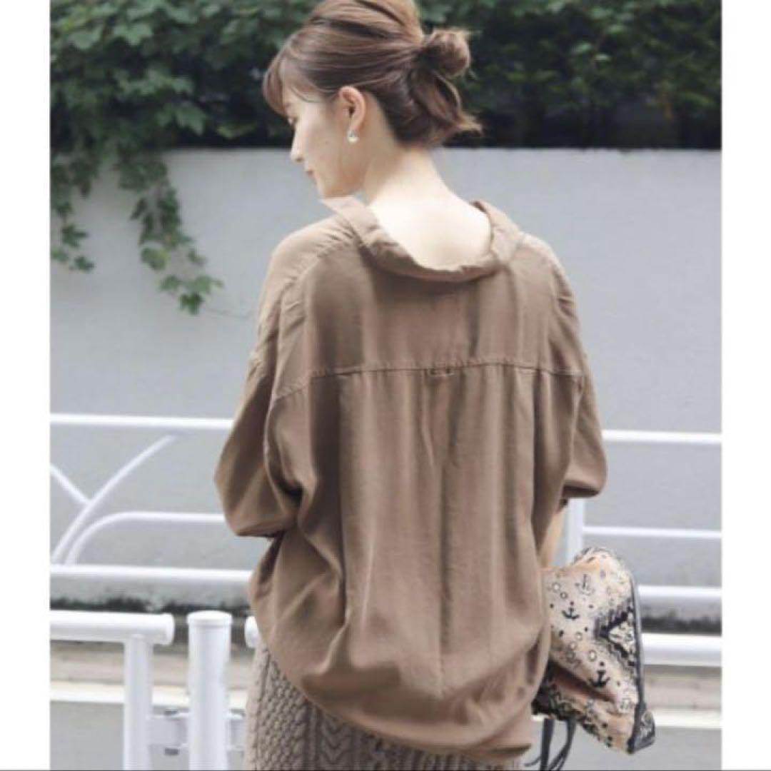 人気Plage military wash シャツ ブラウンとろみ洗濯可