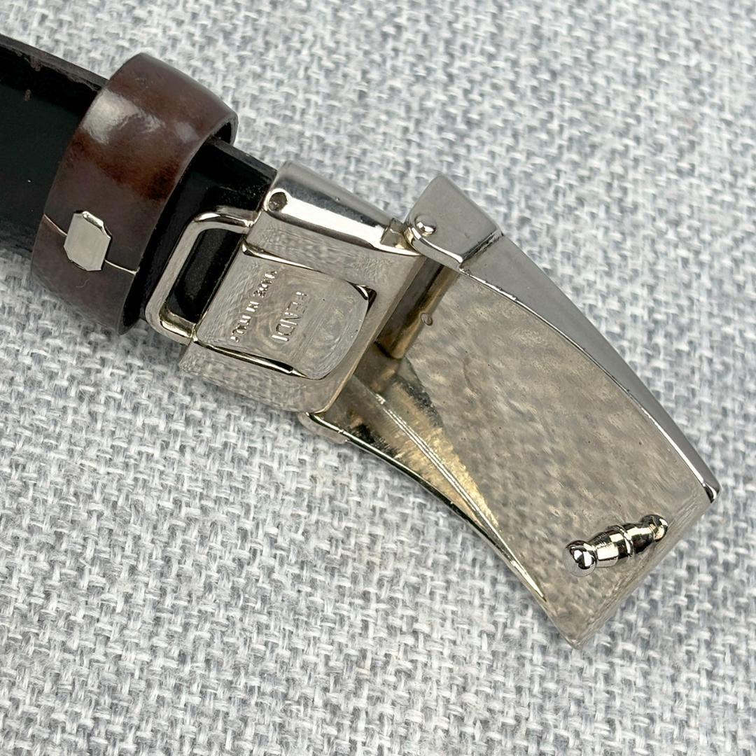 良品フェンディ★メンズ リバーシブルベルト 黒茶レザー 本革 イタリア製