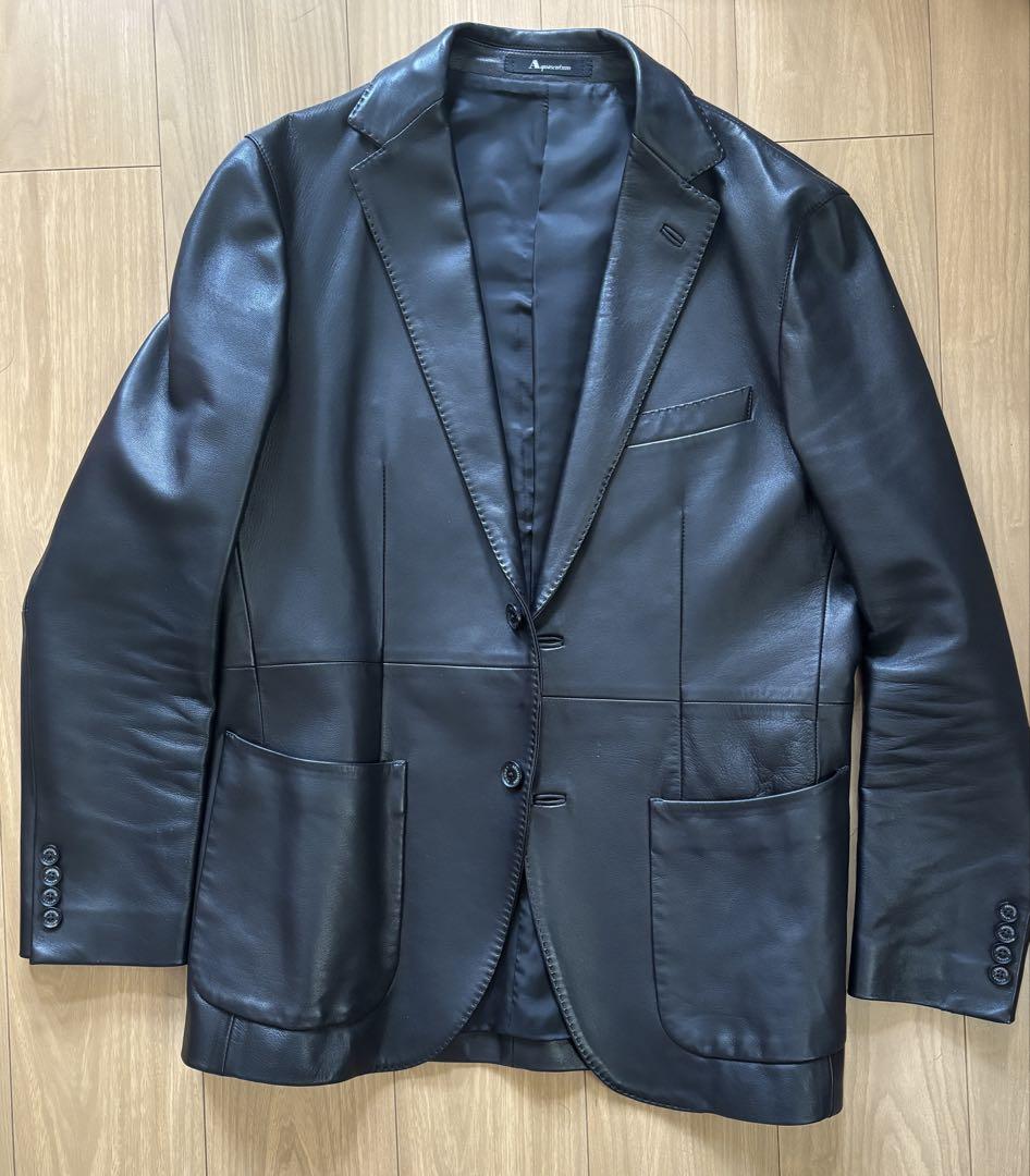 Aquascutum ブラックレザー テーラードジャケット