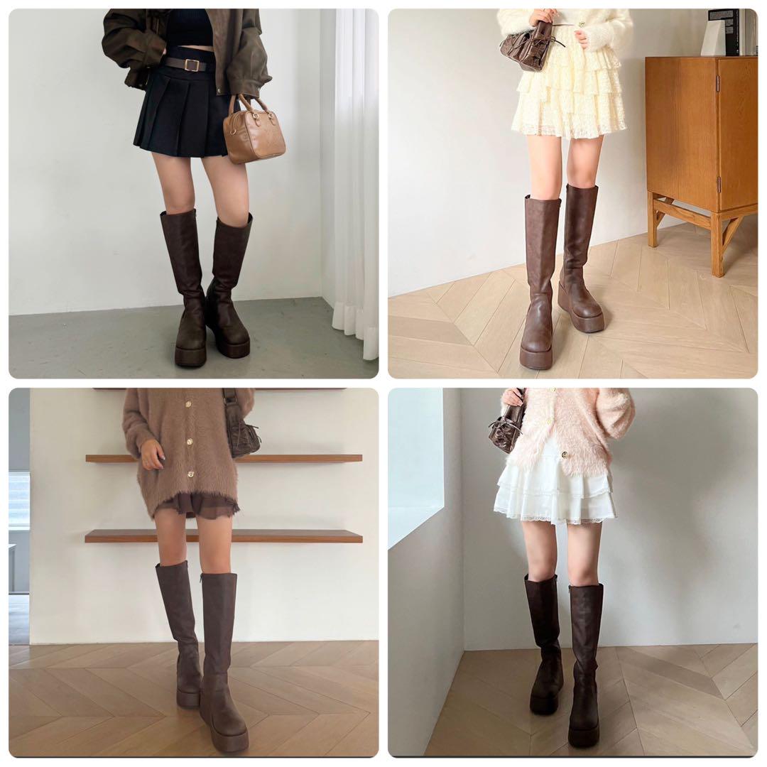 【NICE CLAUP】ブラウン 厚底 ロングブーツ