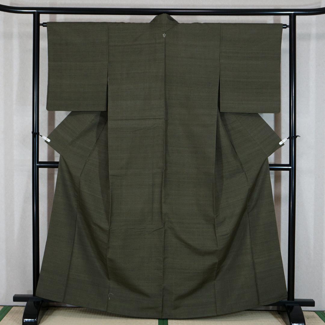 160cm　渋緑　人気の無地　正絹紬　カジュアル　l595 5,880円