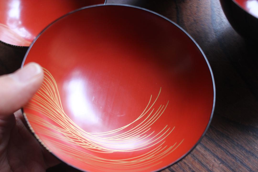 デッドストック！上質黒漆に極上薬玉蒔絵の映えるお椀2点（検輪島塗蒔絵椀