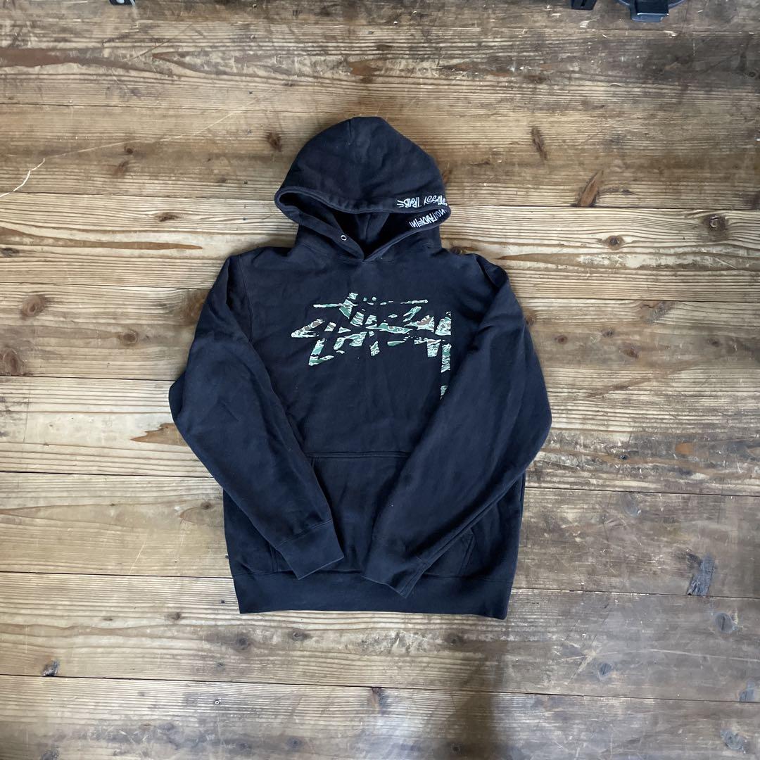 【逸品】 Stussy ブラック グラフィックパーカー M トップス