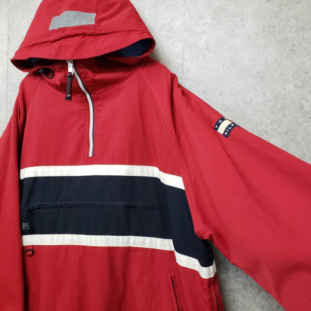 90s トミー ヒルフィガー ハージジップ 刺繍 ナイロンジャケット XL