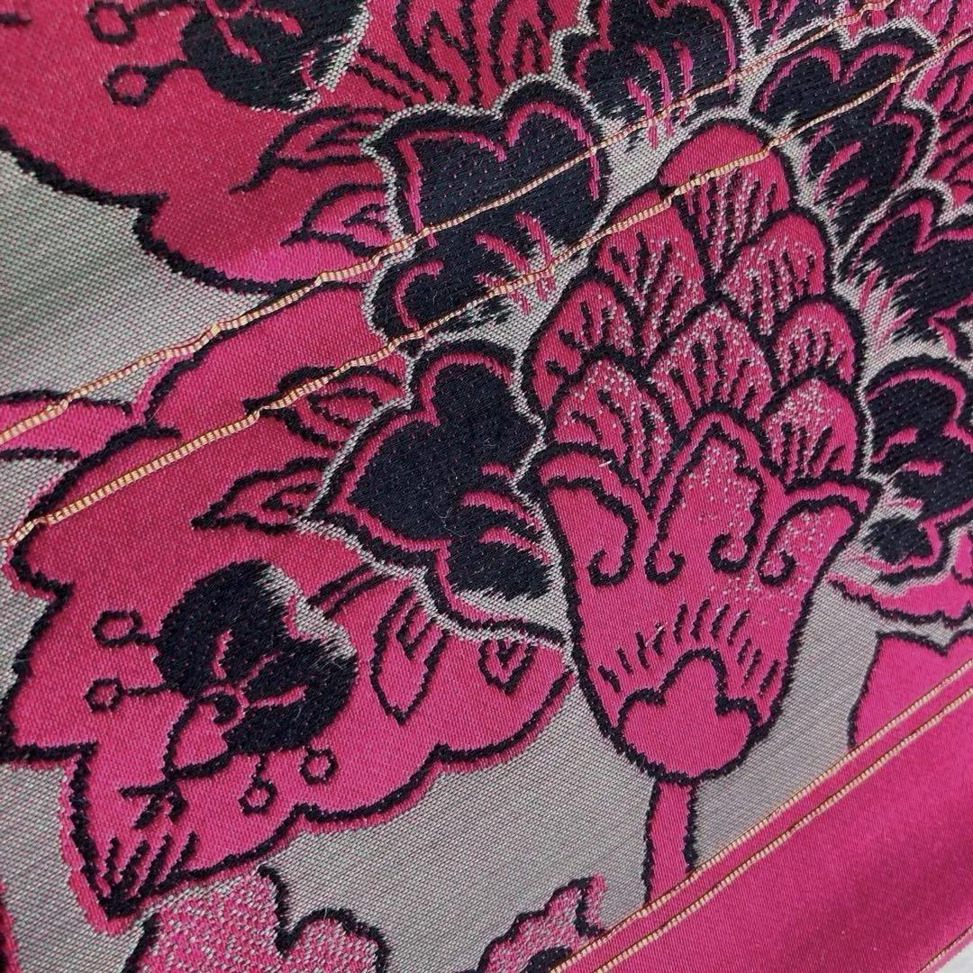 アンティーク名古屋帯　しつけ糸付　花唐草　マゼンダピンク　正絹　No.2-28