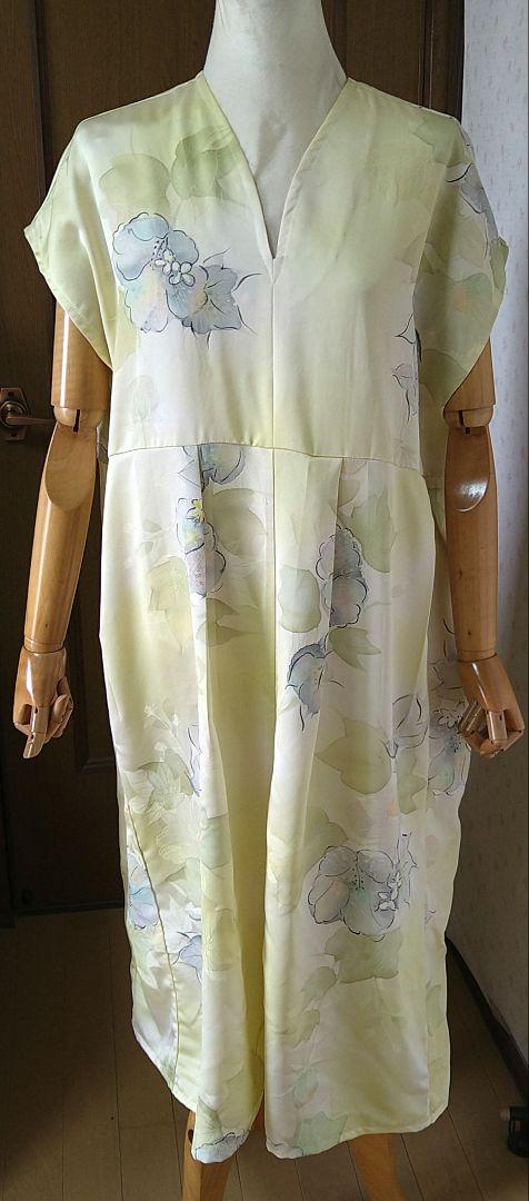 sale！正絹 ウエストリボン付きタック入りワンピース♪着物