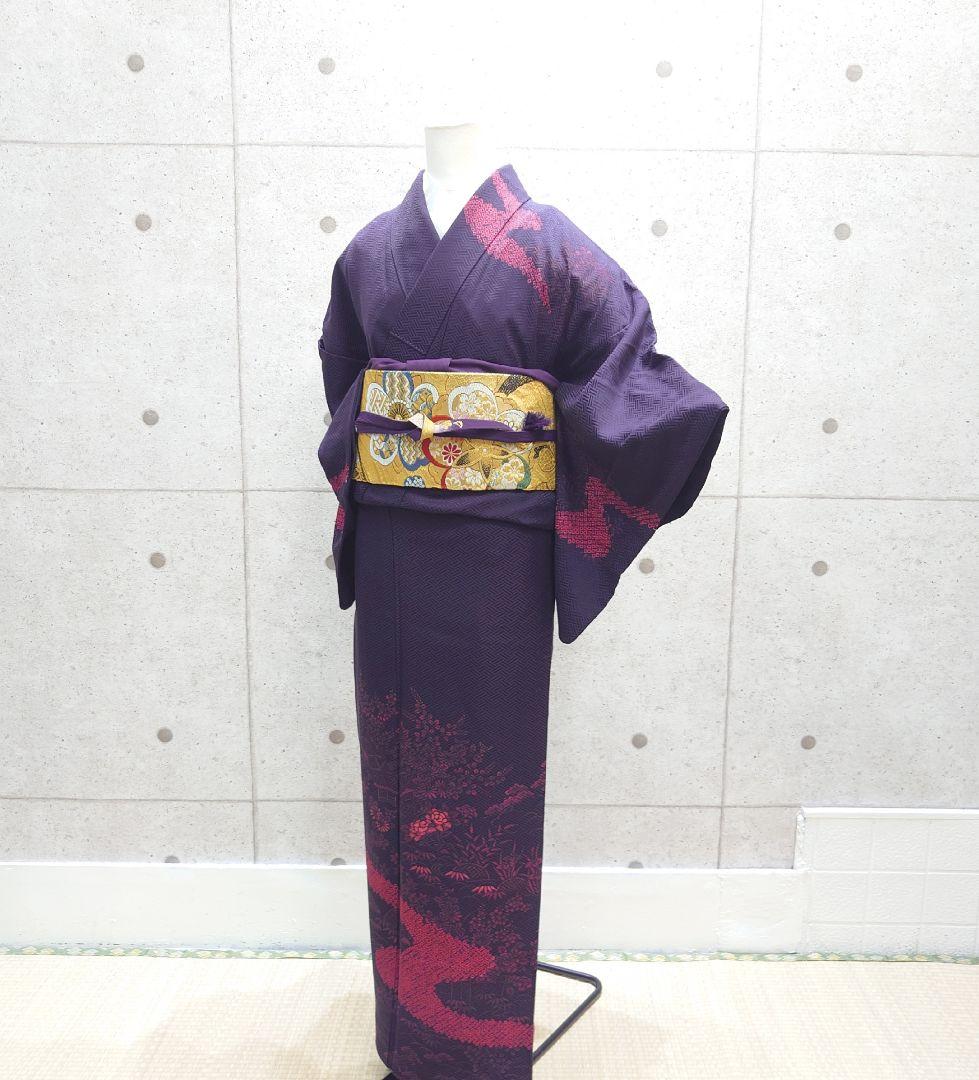 2313.茶屋辻文様 訪問着 共八掛 絞り風刺繍 紋意匠 正絹 着物