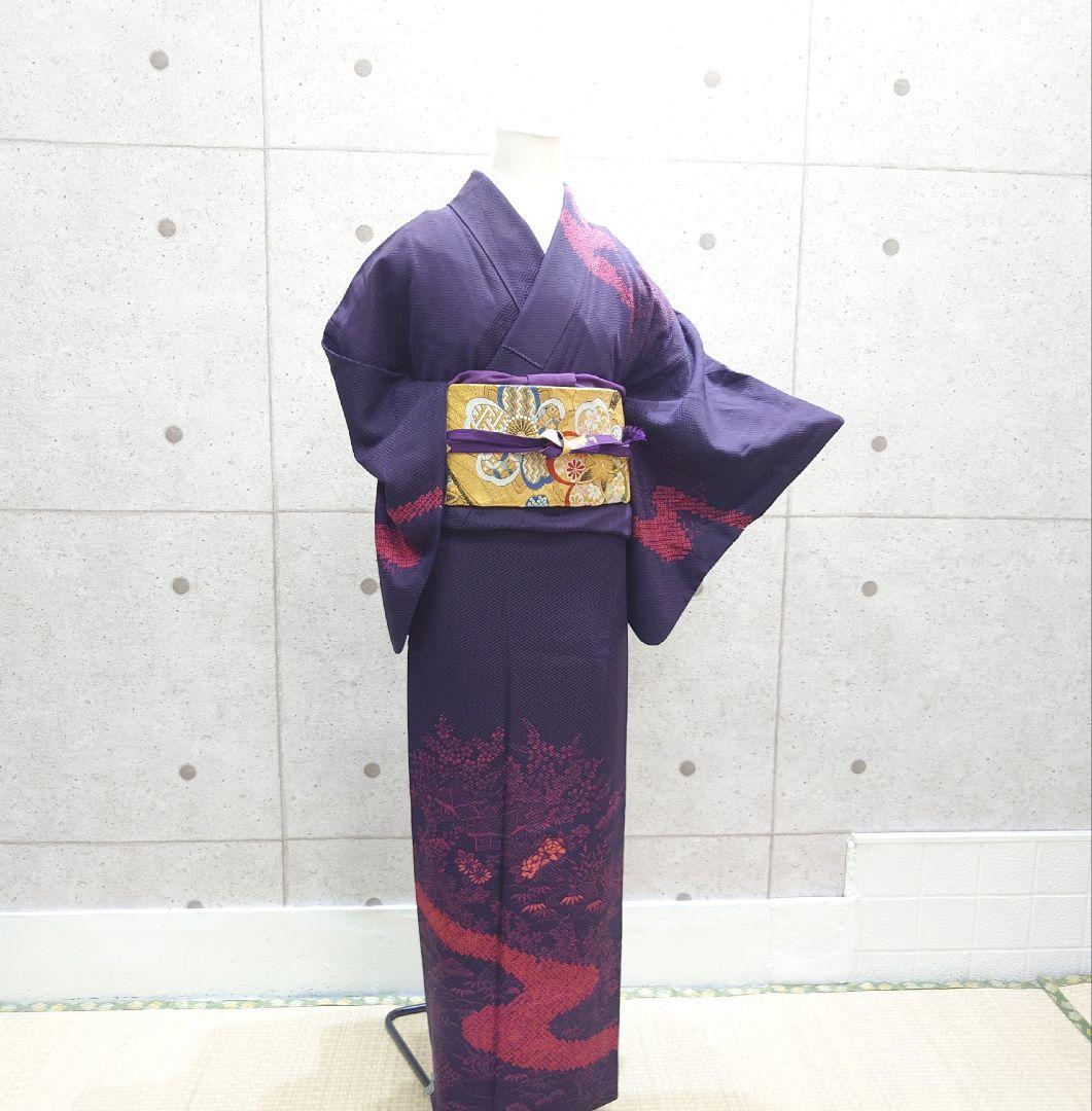 2313.茶屋辻文様 訪問着 共八掛 絞り風刺繍 紋意匠 正絹 着物