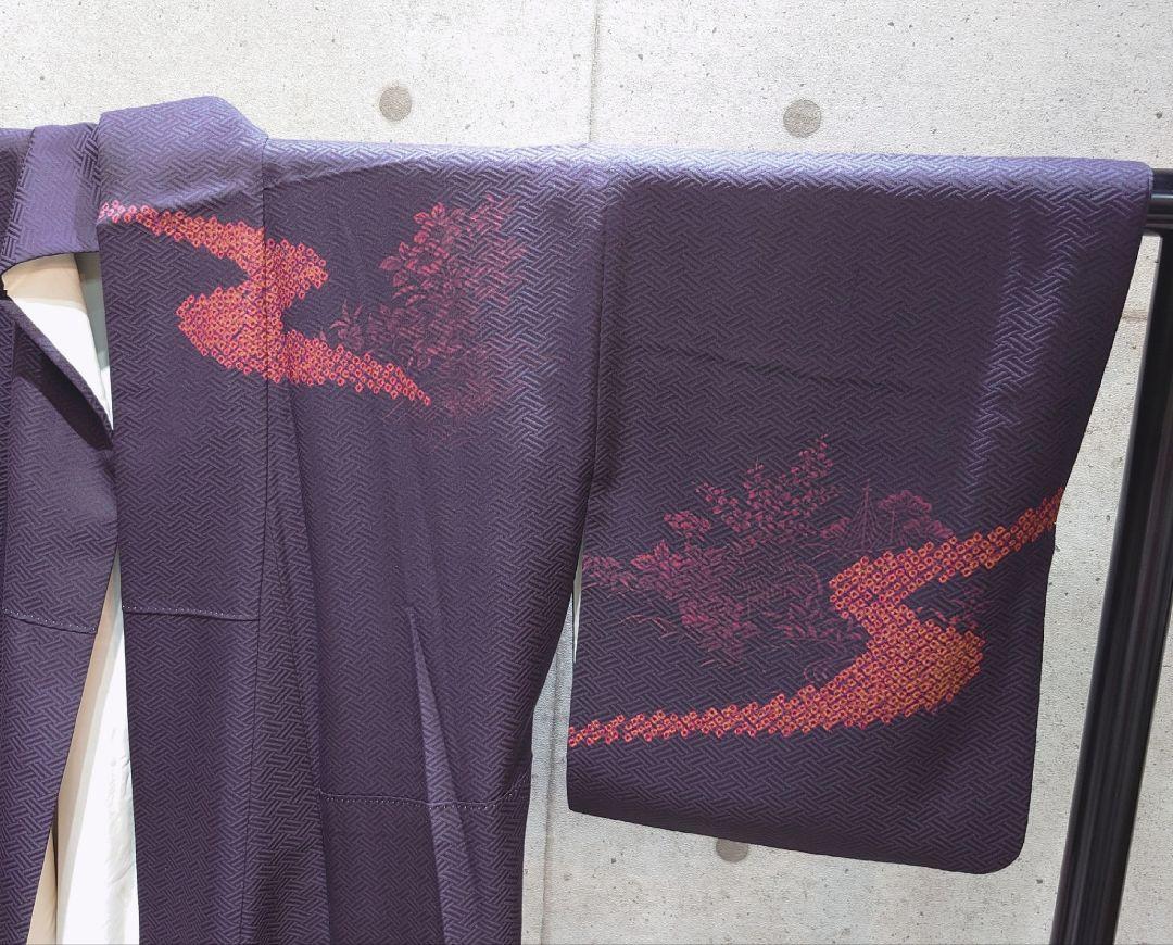 2313.茶屋辻文様 訪問着 共八掛 絞り風刺繍 紋意匠 正絹 着物