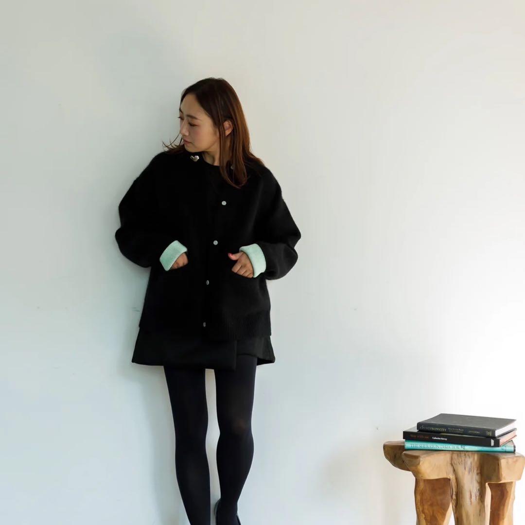 liten リテン Bicolor raccoon knit coatigan