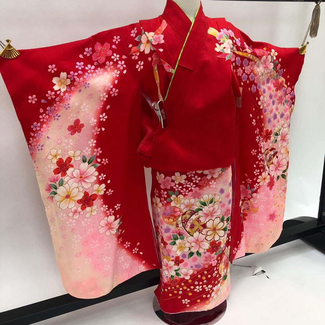 七五三 正絹 女の子 四つ身 赤 3歳~7歳 着物のみ 中古品 u-426 七五三 正絹 女の子 四つ身 赤 3歳~7歳 着物のみ 中古品 u-426