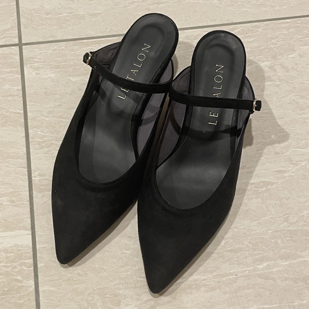 LE TALON ブラック 4.5cmストラップミュールサンダル Lサイズ