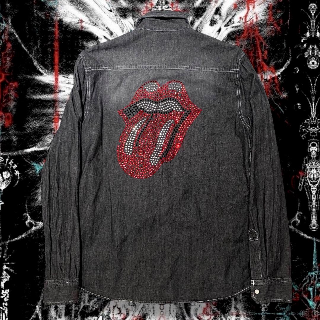 TheRollingStones y2k ラインストーン ブラックデニムシャツ