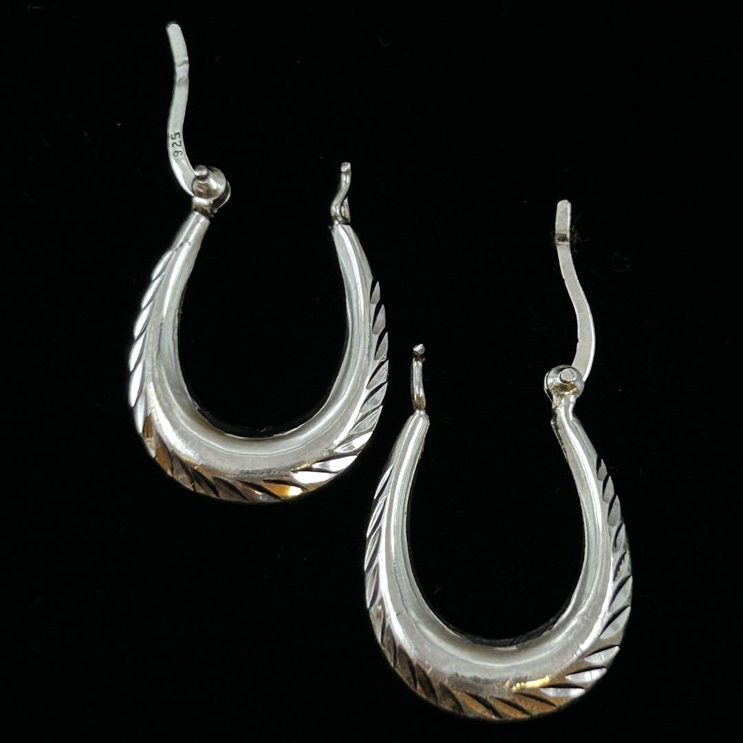 シルバー925 Silver デザインオーバルフープピアス/軽研磨仕上げ/両耳