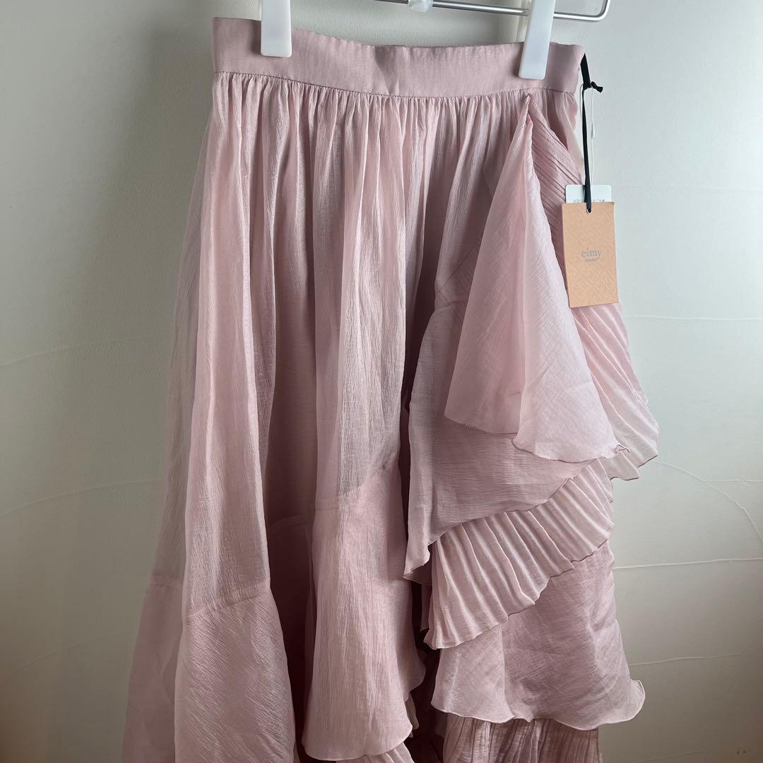 新品 eimy istoire ラッフルプリーツ シアースカート ピンク M