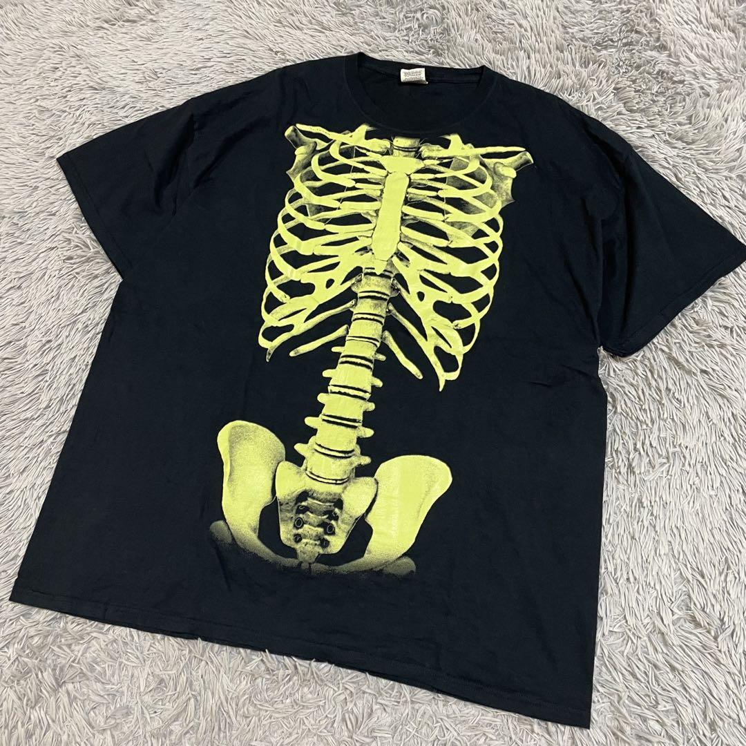 USA古着 フルーツオブザルーム ボーンTシャツ ガイコツ オーバーサイズ2XL