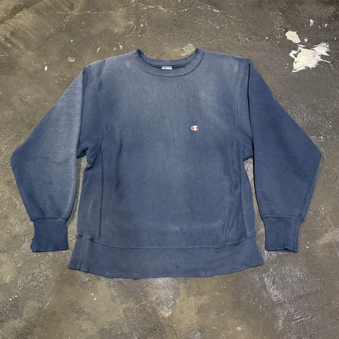 ◎USA製90s Champion 鬼フェード ボロ リバースウィーブ Lブルー