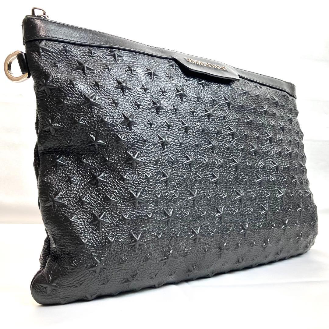 【未使用級】ジミーチュウ　デレク　セカンドバッグ　スタッズ　ロゴ　ブラック