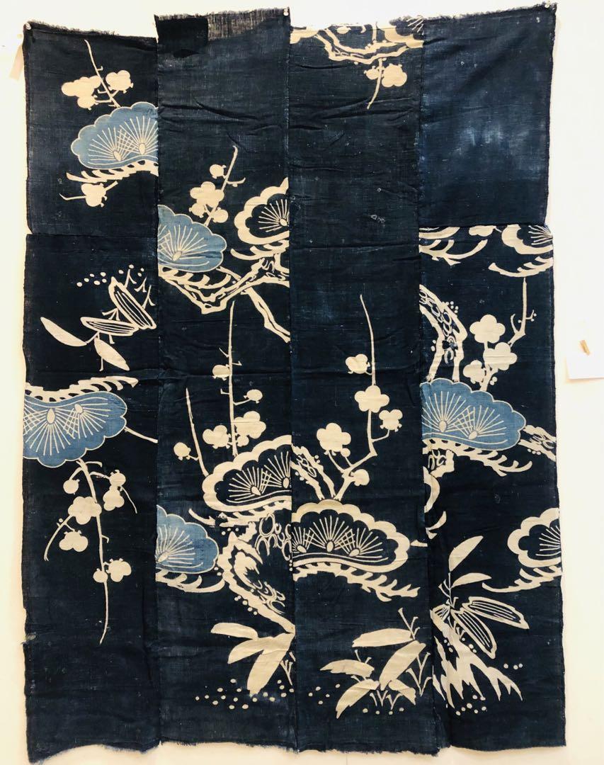 藍染筒描き夜着かいまき時代物木綿古布ボロ襤褸 ナー111