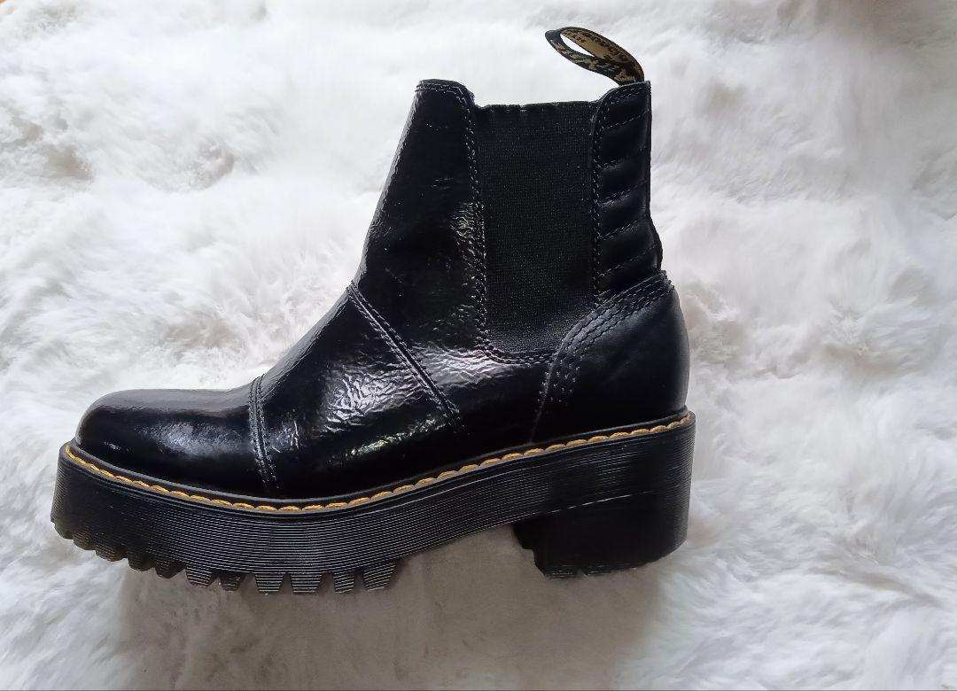 Rozalie Distressed Patent Heeled Chelsea Boots in Black | Dr