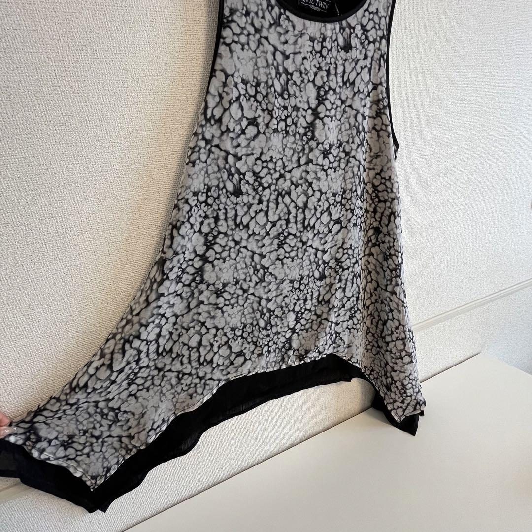 エヴィルツイン トップス タンクトップ XSサイズ 総柄 二重生地 異素材