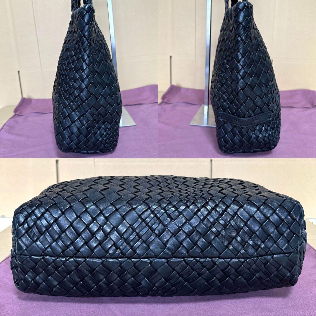 美品】FALORNI BLACK イントレチャート ラムレザー ハンドバッグ