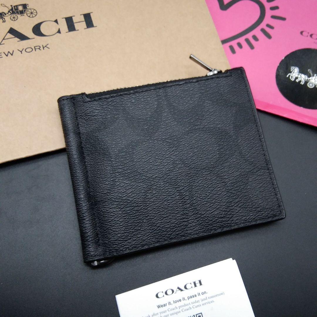 新品　COACH　マネークリップ　折り財布　メンズ　人気の小銭入れ付き