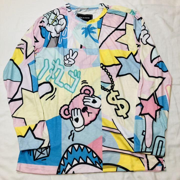 限定セールSALE 新品メンズ長袖Tシャツ 送料無料REASON 1点のみ 9dncB-m11855574811 可愛い総柄ロンT 新品豊富な