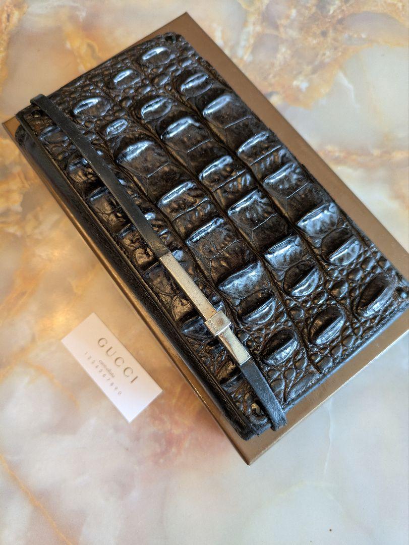 GUCCI ホーンバッククロコダイル×カーフレザー長財布　艶ブラック　直営店購入