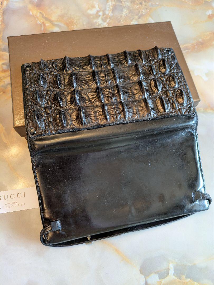 GUCCI ホーンバッククロコダイル×カーフレザー長財布　艶ブラック　直営店購入